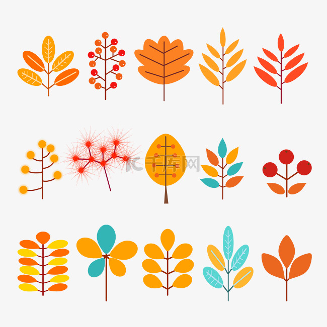 秋季的多彩树叶矢量图