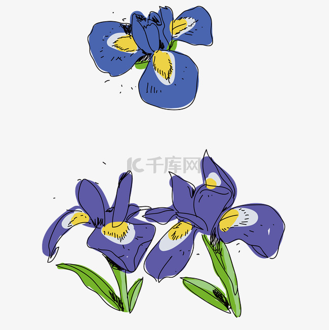 蓝色花朵造型元素