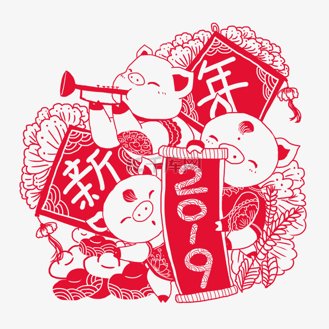 2019中国风春节猪年卡通猪福