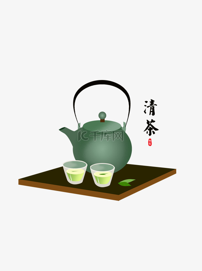 白露清茶茶壶绿色清新24节气元素