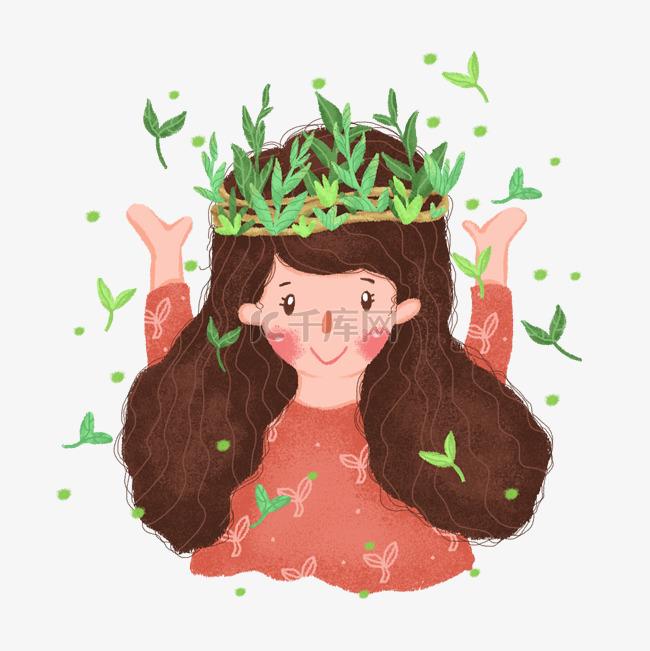 立春小女孩带着绿植花环