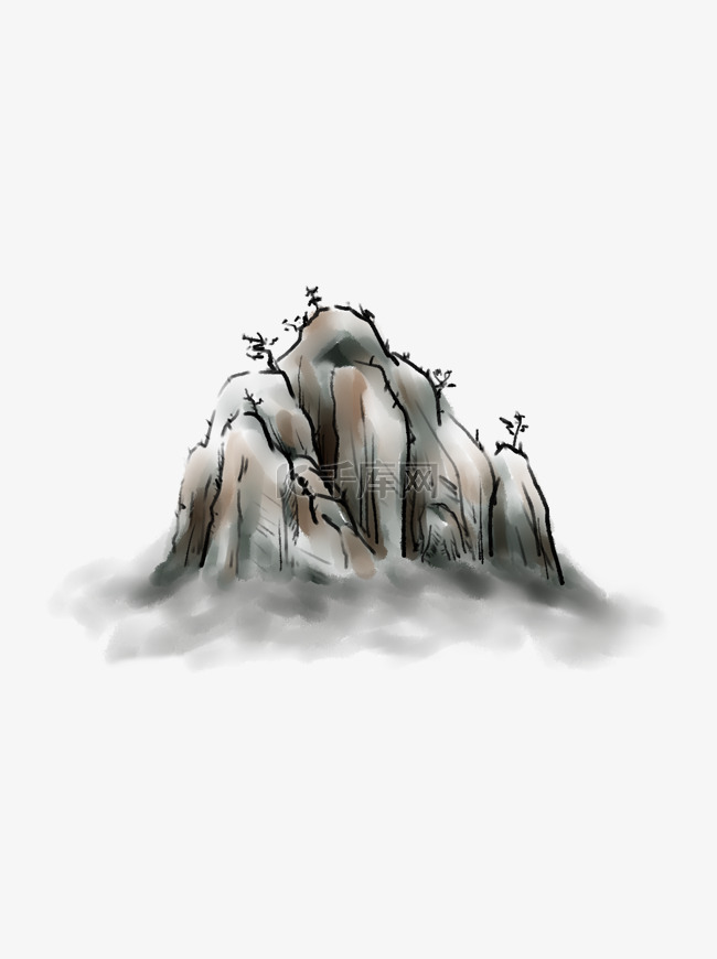 手绘中国风水墨山复古装饰元素