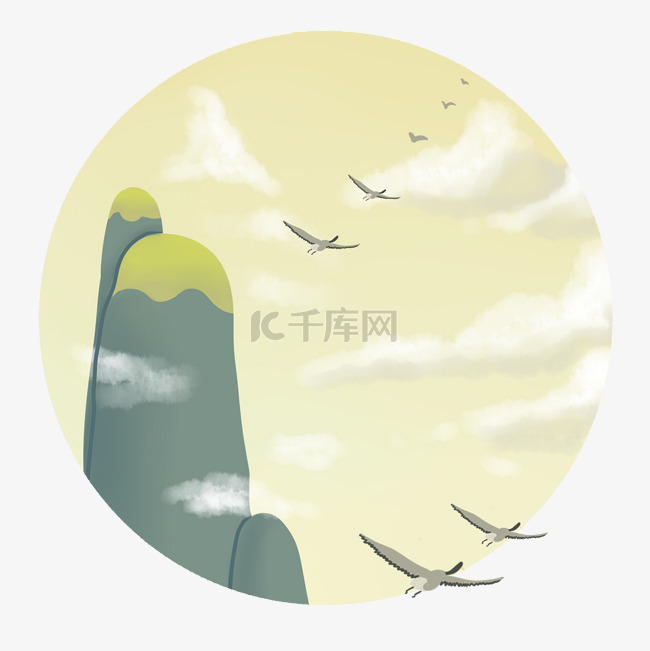 中国风山峰大雁白云图案