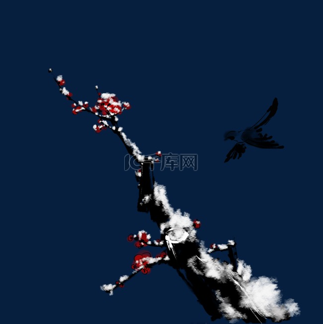 古风素材红梅白雪飞鸟