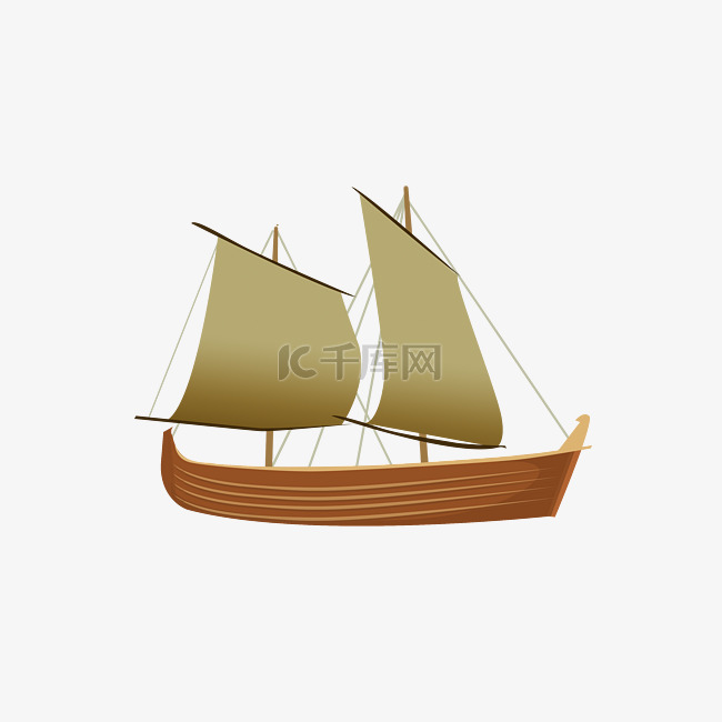 手绘褐色帆船插画