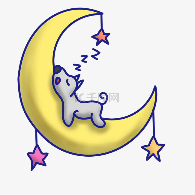 可爱月亮睡觉小狗
