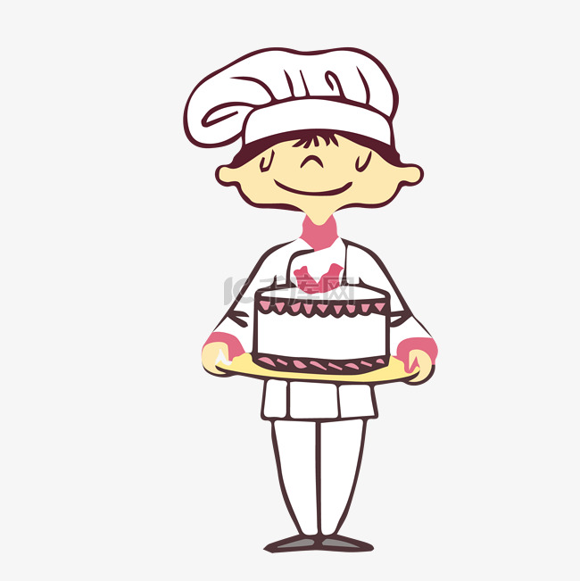 送蛋糕的厨师插画