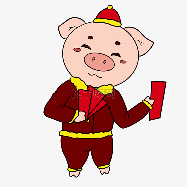 猪年猪猪送红包手绘插画