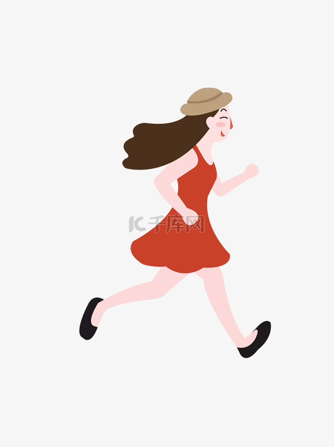 卡通手绘女生跑步运动矢量图