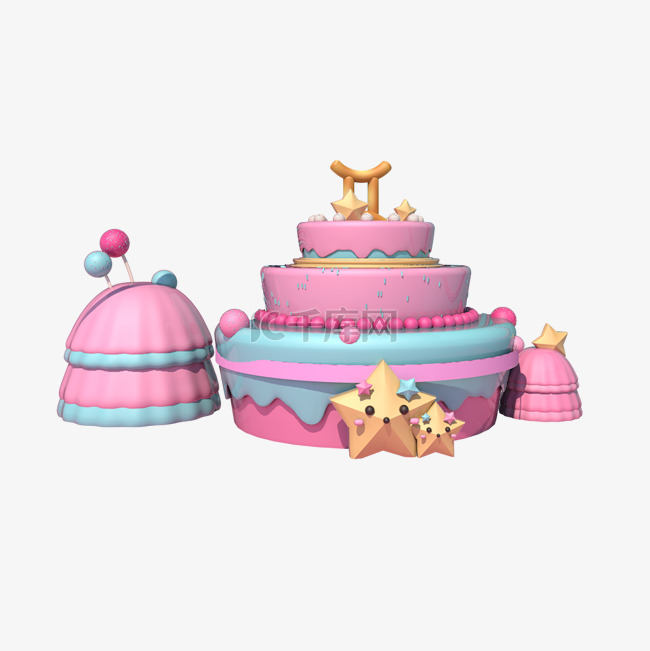 粉色创意立体蛋糕食物元素