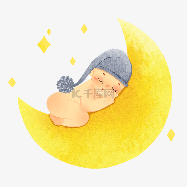 在月亮上睡觉的婴儿