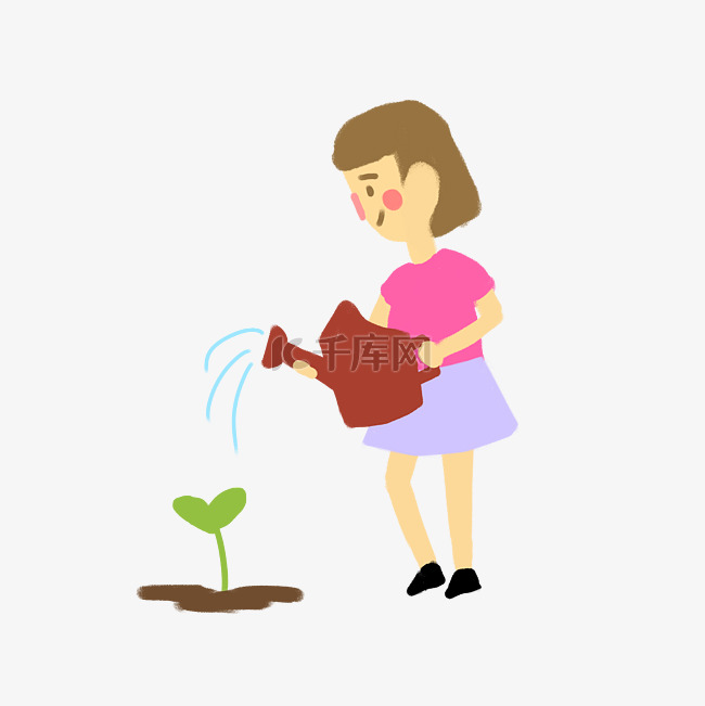 植树节孩子在为树苗浇水