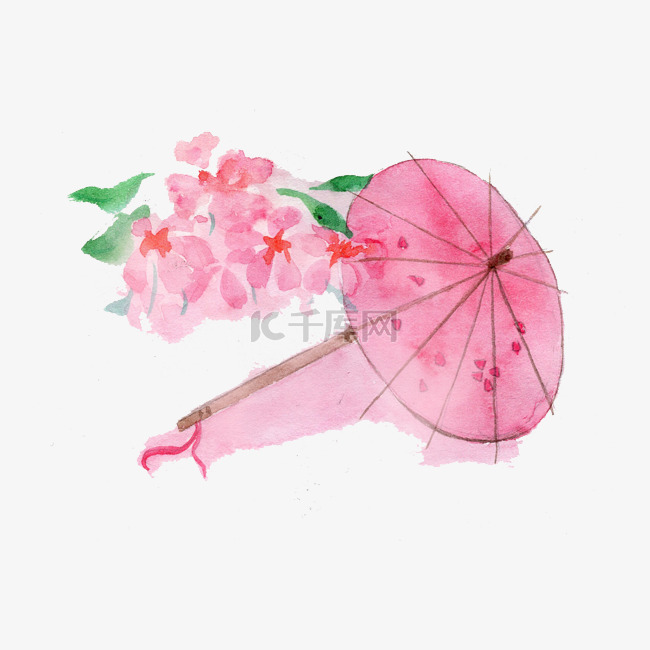 中国风小物水彩雨伞插画