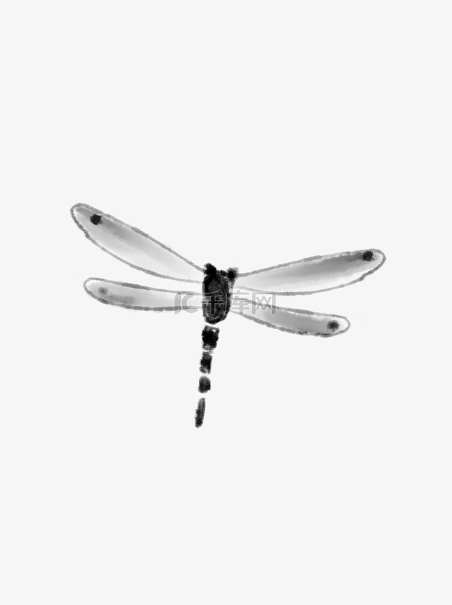 创意大气手绘水墨风动物蜻蜓元素