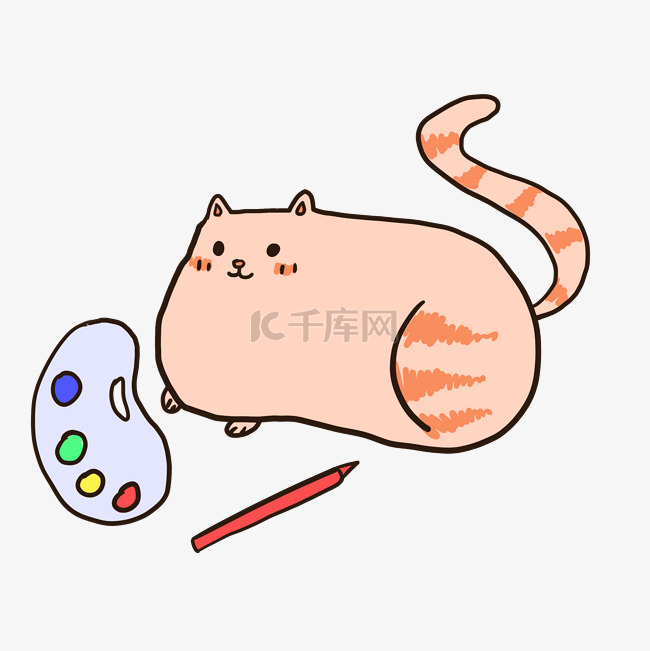 小猫颜料盘绘画