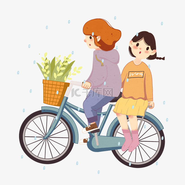 谷雨骑自行车插画