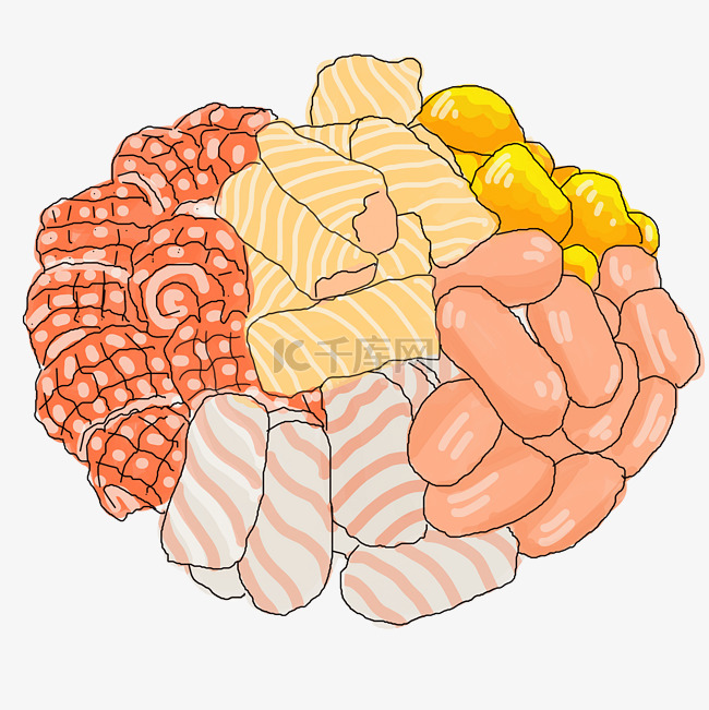 插画类火锅丸子拼盘