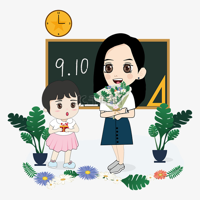 教师节9月10日小清新手绘风Q