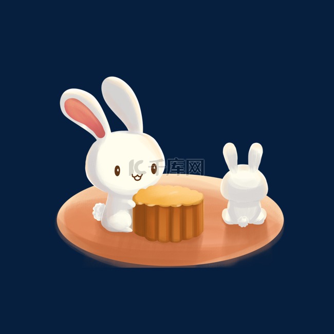 中秋节可爱月兔与月饼插画