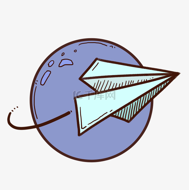 创意蓝色纸飞机和星球免抠PNG