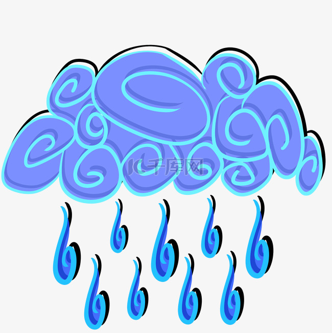 蓝色的雨水装饰插画