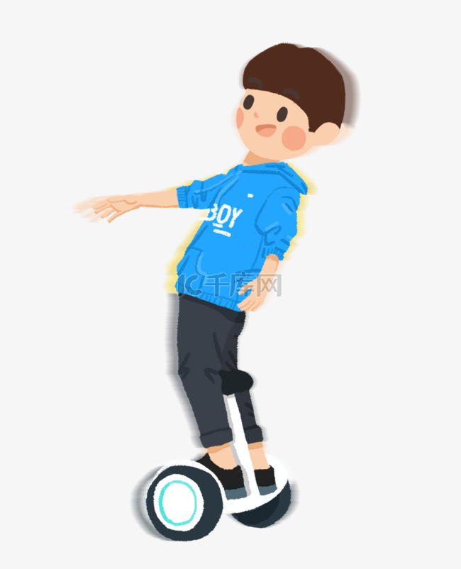 踩平衡车的男孩卡通插画