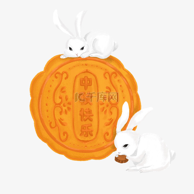 中秋节快乐手绘月饼与小白兔