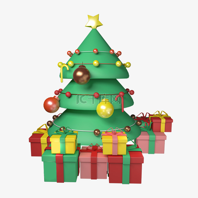 圣诞节圣诞树圣诞礼物立体免费下