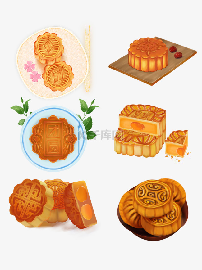 中秋节手绘中国风蛋黄莲蓉月饼设