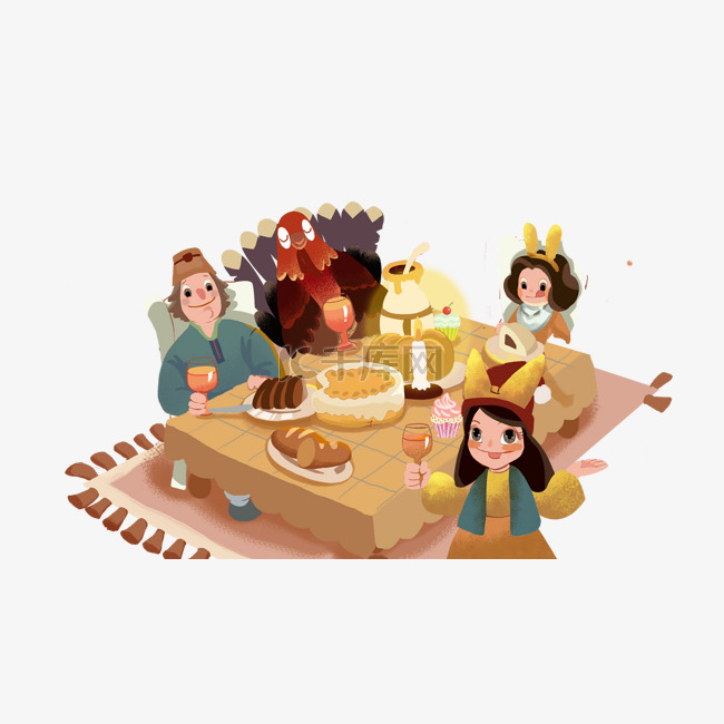 温馨家庭聚餐主题插画