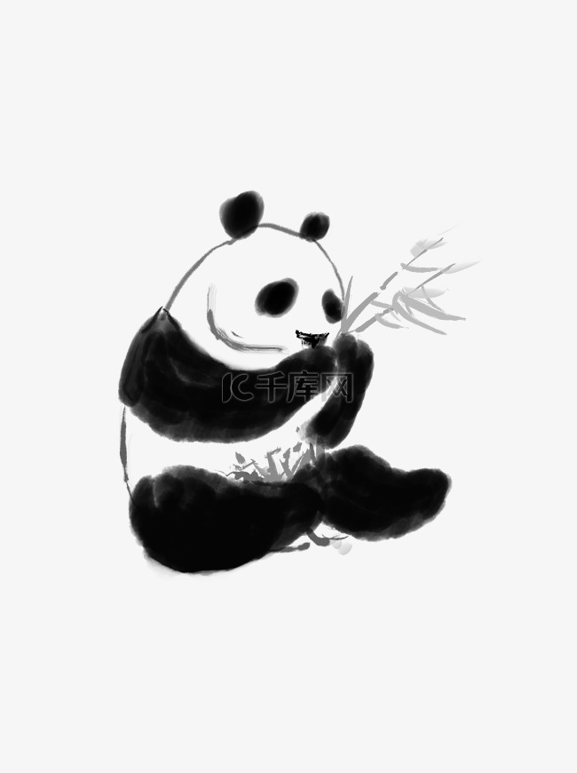 商用水墨画中国画熊猫吃竹子笔墨珍稀动物素材图片免费下载_高清