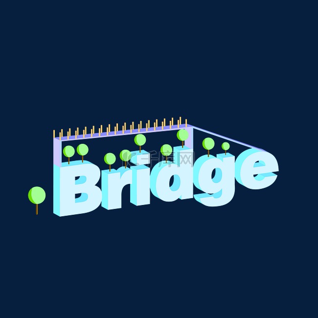 手绘2.5D蓝色bridge插画
