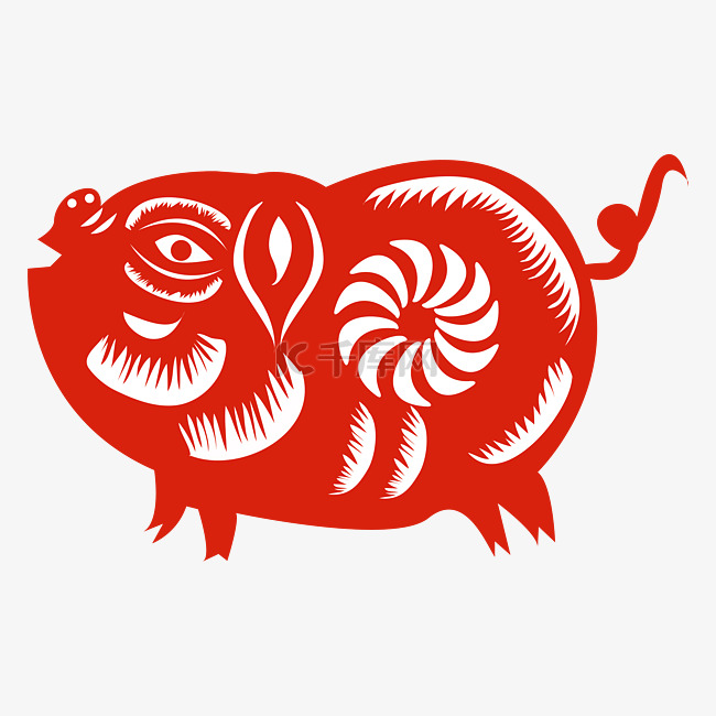 简洁中国传统红色剪纸窗花小猪矢