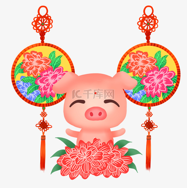 2019牡丹挂饰小猪