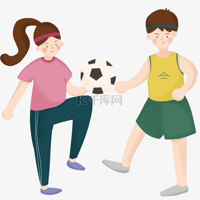 运动健身男孩女孩踢足球