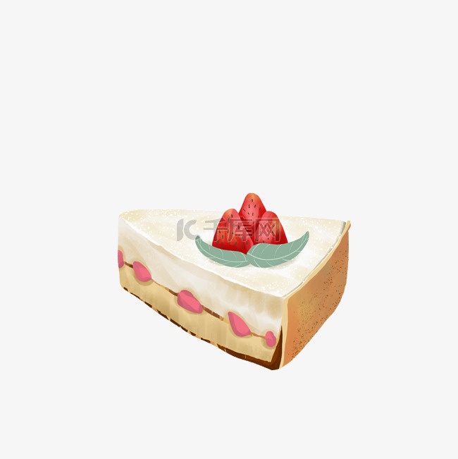 简约手绘草莓蛋糕插画海报免抠元