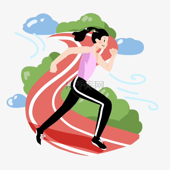 跑步运动的女孩插画