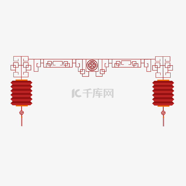 中国风镂空窗格红色纸灯笼