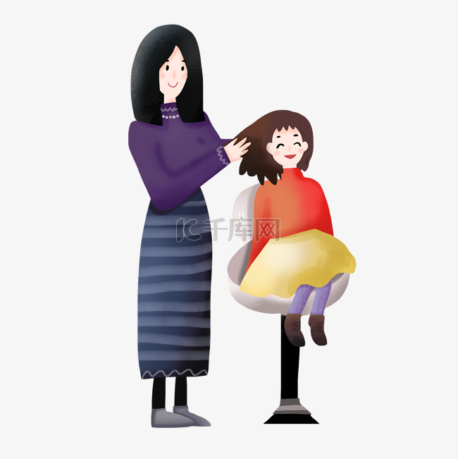 卡通手绘开心的妈妈和女儿