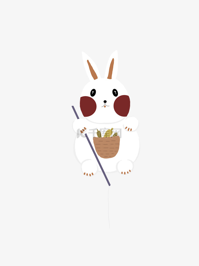 拿着钓鱼竿的大白兔动物设计可商