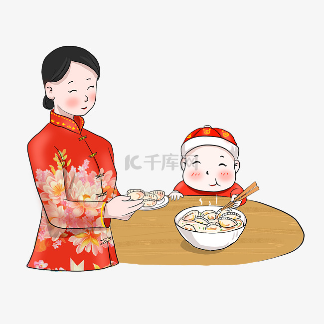 手绘新年饺子插画
