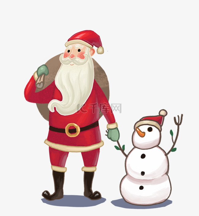 圣诞老人与雪人卡通插画