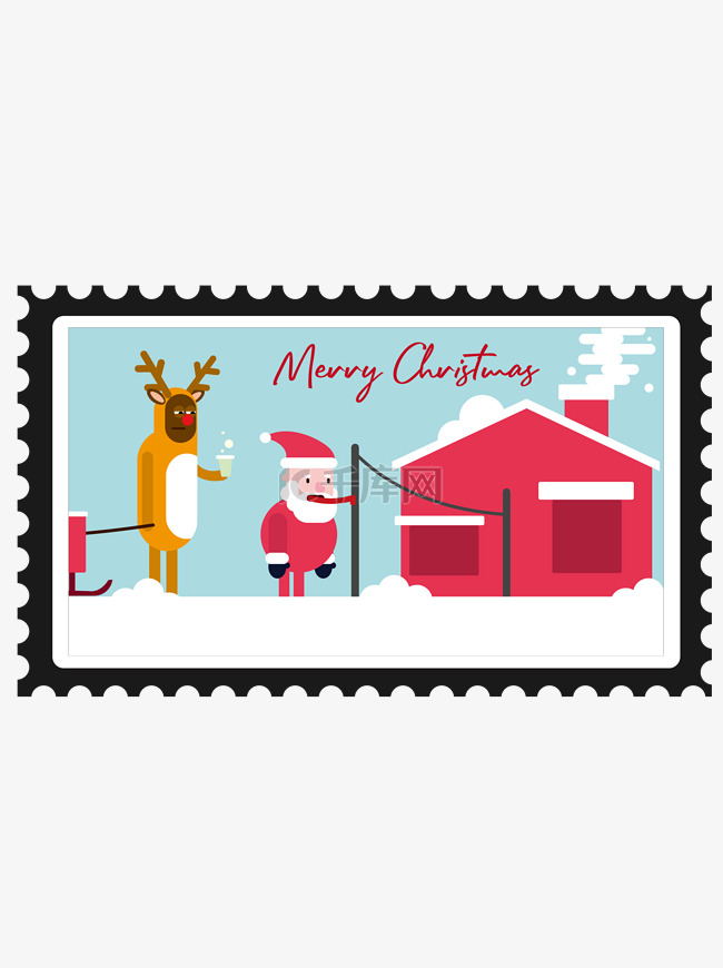 圣诞邮票小贴纸搞笑圣诞老人矢量