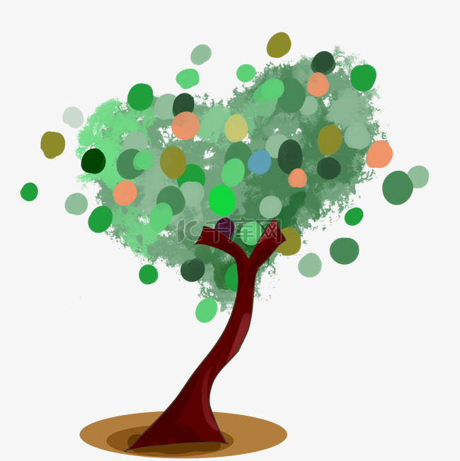 绿色心形树木插画