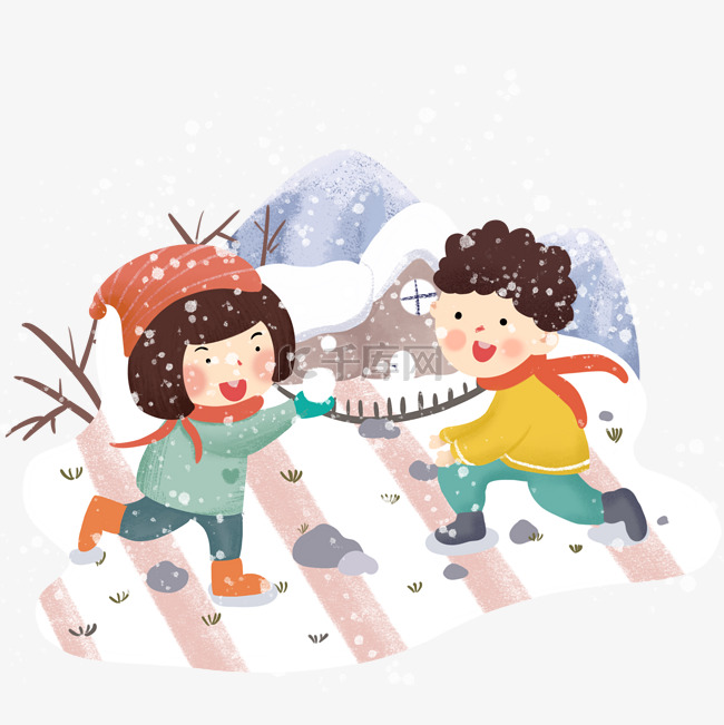 冬季雪地场景蓝色手绘插画雪地场