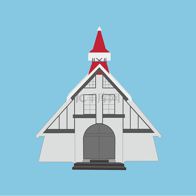 卡通小清新扁平式红顶教堂