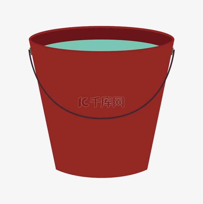 卡通矢量红色水桶盛满水的水桶