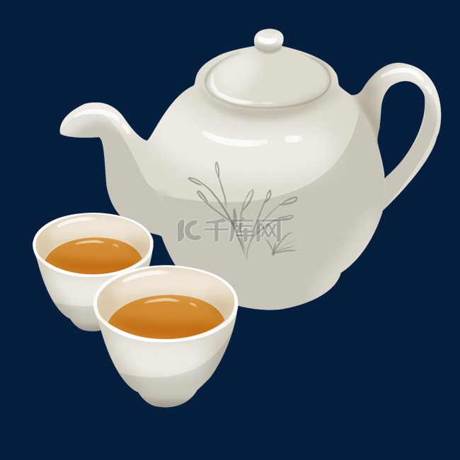传统的白瓷茶壶和茶杯