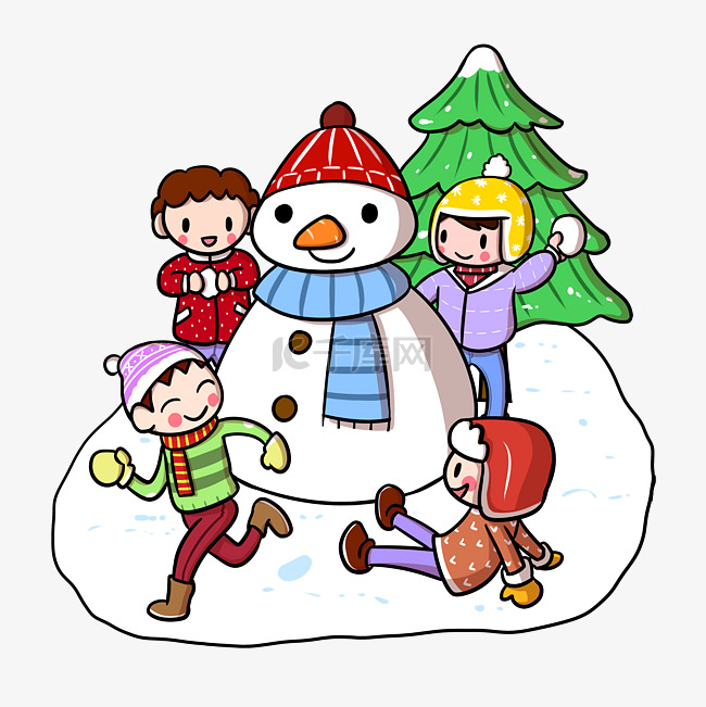 圣诞节儿童堆雪人