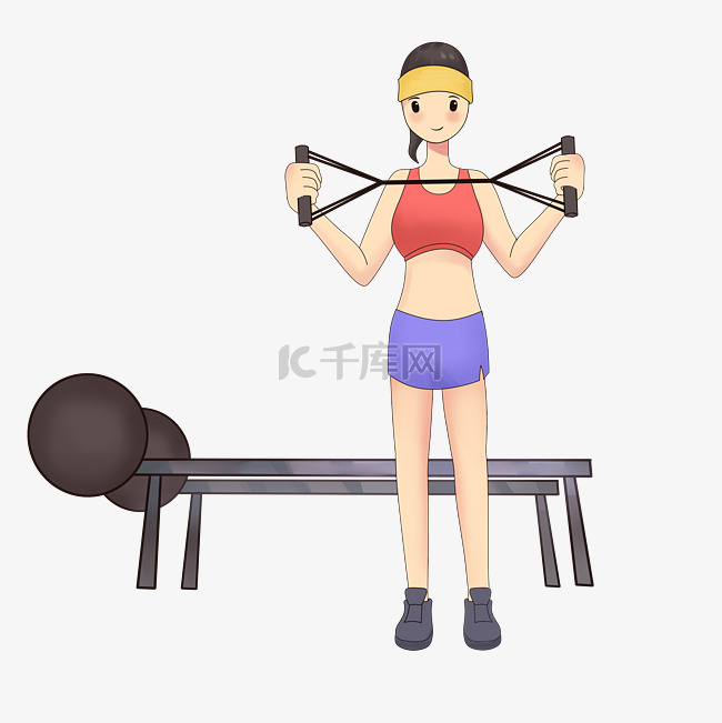 健身运动女孩拉伸插画